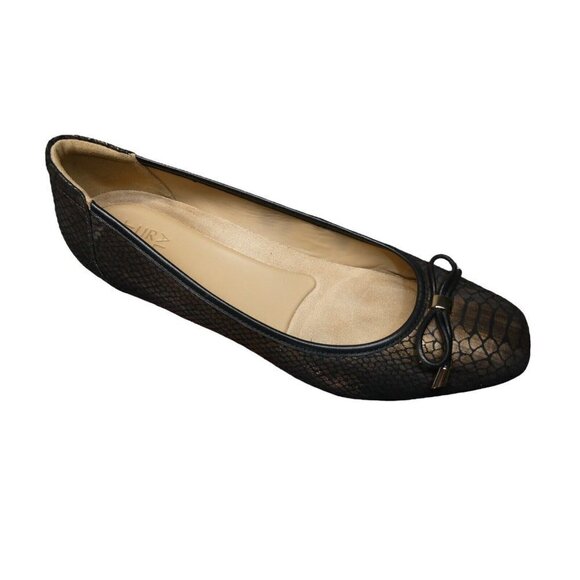 Naturalizer Dove Wedge Flats Snakeskin Embossed Textured Bow Leather‎ Womens 10 - Picture 1 of 13